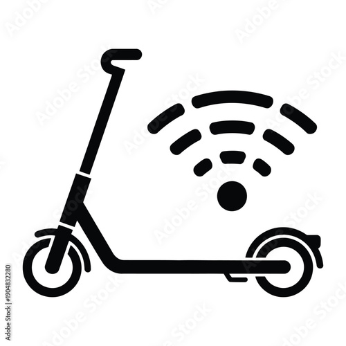 Electric scooter icon illustration with wireless signal, smart mobility and shared transportation concept, modern urban transport symbol