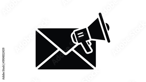 a megaphone icon over an envelope graphic representing announcement or communication silhouette