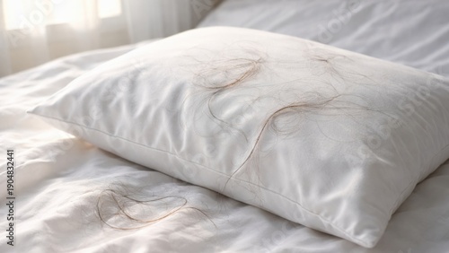 Wallpaper Mural Soft pillow with hair falling on silk bedding. Torontodigital.ca