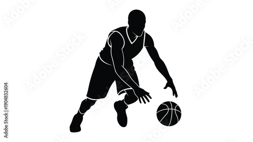 a dynamic basketball player in motion dribbling the ball silhouette