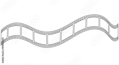 Curled film strip isolated on a white background, with a wave-like shape and intricate detailing, evoking a sense of nostalgia and vintage cinema aesthetics