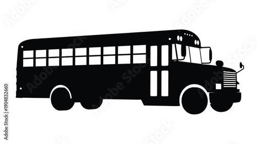 a black and white silhouette of a classic yellow school bus design