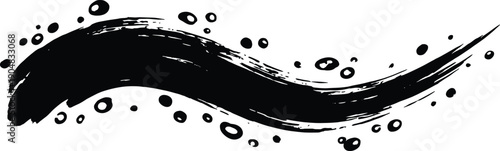 Abstract brushstroke silhouette icon with dynamic ink splatters symbolizing motion, creativity, calligraphy, and expressive graphic art themes