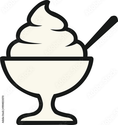 Modern food icon showing a creamy soft serve swirl in a pedestal bowl with spoon