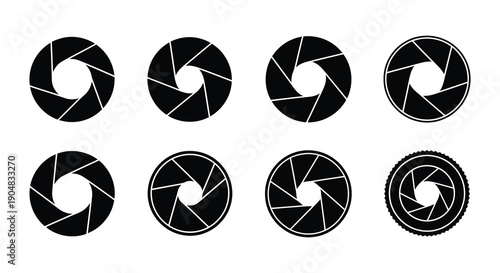 A series of black and white aperture diagrams showing varying levels of openness