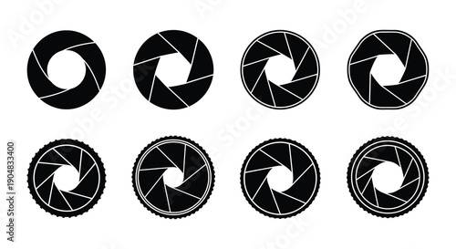 A series of black and white aperture diagrams showing varying levels of openness