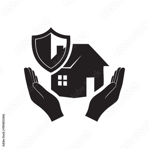 Hands protecting house with shield and check mark symbol, insurance security safety and real estate concept, vector illustration