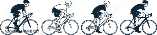 Cyclists riding road bicycles silhouette in racing posture, sports and fitness theme, black vector illustration of cycling and competition