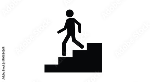 Person climbing stairs icon symbolizing progress and upward movement in simple design