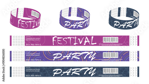Festival and Party Event Wristband Mockup Set with Barcode Design