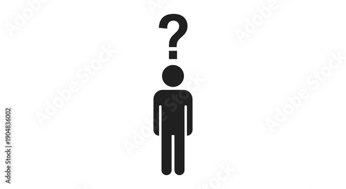 A simple black and white pictogram depicts a person with a question mark above their head symbolizing uncertainty