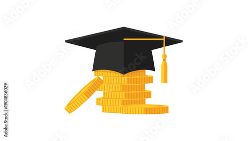 Graduation cap on coins stack education cost
