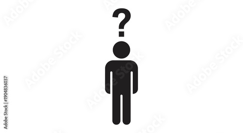A simple black silhouette of a person with a question mark above their head signifying uncertainty high quality