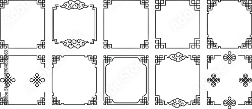 Collection of Traditional Chinese Decorative Border Elements and Ornate Corner Designs Isolated on Transparent Background