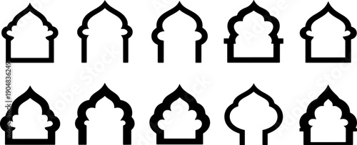 Set of 10 Minimalist Islamic Arch Outlines featuring Traditional Mosque Window Shapes and Arabic Doorway Frames for Clean Graphic Design