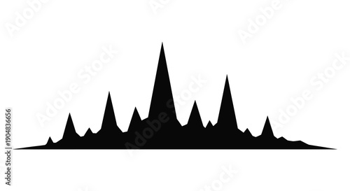 A stark silhouetted cityscape resembling a jagged mountain range against a plain white background high quality professional detailed