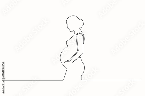 Pregnant woman continuous one line drawing, minimalist outline illustration