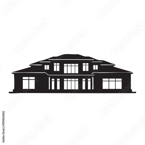 Elegant luxury home silhouette with spacious windows and pitched roof, perfect for real estate and residential property representation