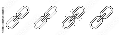 Collection of four line art chain link icons representing connection and networking.