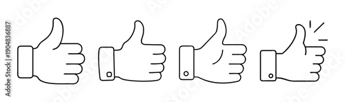 Set of four line art thumbs up icons for approval and positive feedback.