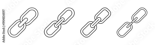Set of four line art chain link icons symbolizing connection and digital links.
