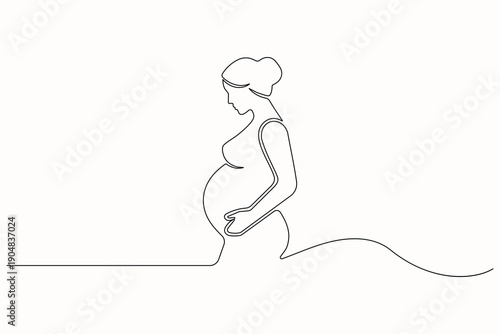 Pregnant woman abstract continuous line minimalist outline illustration