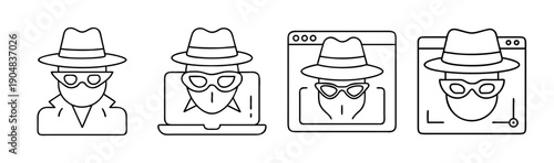 Incognito mode icons: hacker, privacy, anonymity, and online security concepts.
