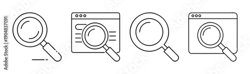 UI search icons featuring magnifying glass and web browser window