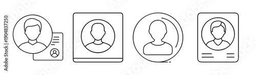 User profile avatar icons in various shapes with personal information details