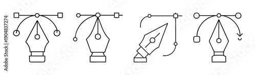Vector graphics of a pen tool creating a path with anchor points and handles