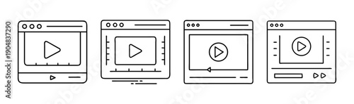 Set of vector icons for video player interface with play buttons