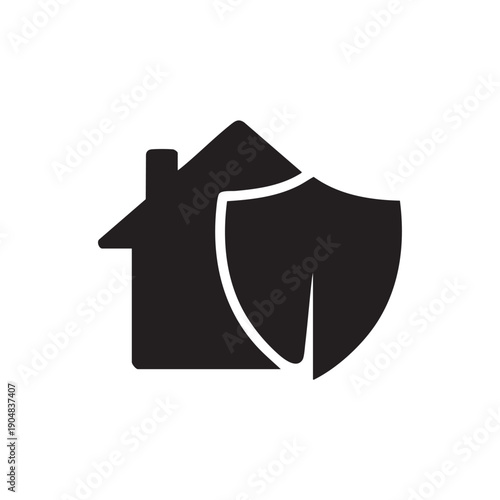 Home insurance icon with shield and house silhouette representing property protection and safety for residential real estate security and financial coverage against damage or theft for homeowners
