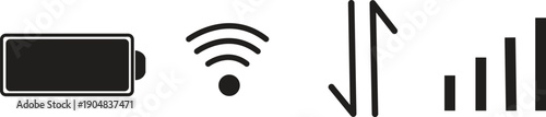 Black Status Icon Set Including Battery WiFi Data Sync and Signal Strength for User Interface