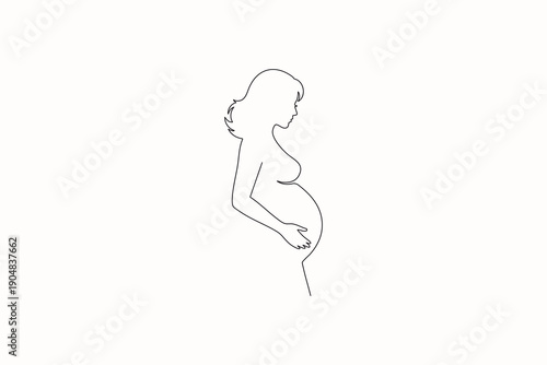 Pregnant woman, modern one line drawing, minimalist outline illustration