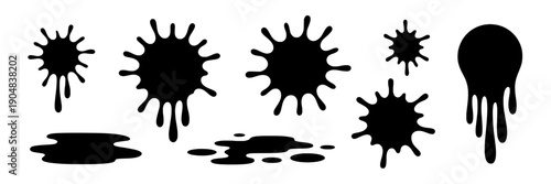 Splatter paint vector set with various shapes and drips for artistic design featuring art, splatters, black with ink and creative elements for illustration, graphic projects, clean composition on