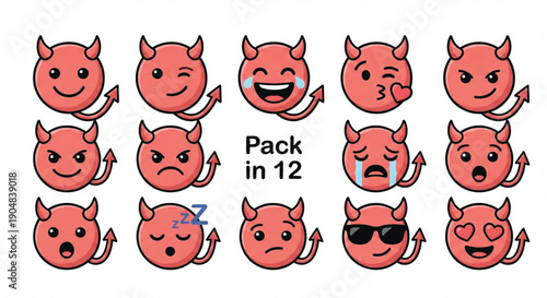 Devil Emoji Faces Pack with 12 Expressions and Emotions