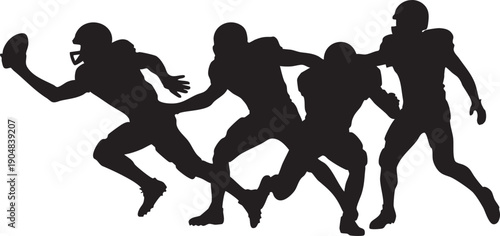American Football Players on White Background, Vector Silhouettes of Athletes in Action, Isolated American Football Team Sport Icons, Dynamic Helmeted Football Player Figures for Graphic Design