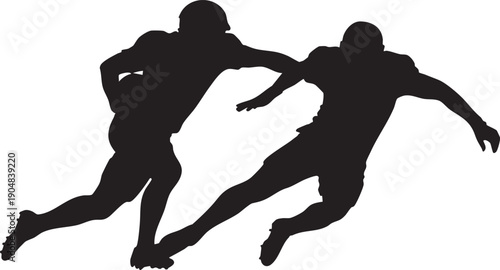 American Football Players on White Background, Vector Silhouettes of Athletes in Action, Isolated American Football Team Sport Icons, Dynamic Helmeted Football Player Figures for Graphic Design