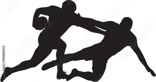 American Football Players on White Background, Vector Silhouettes of Athletes in Action, Isolated American Football Team Sport Icons, Dynamic Helmeted Football Player Figures for Graphic Design
