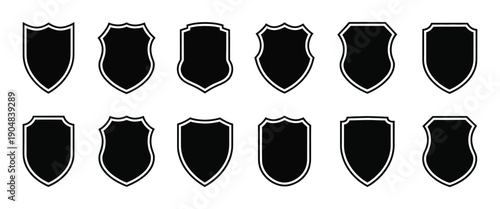 Police Badge Shape Vector military shield silhouettes isolated on white background for security icons, protection emblems, and football patch designs.