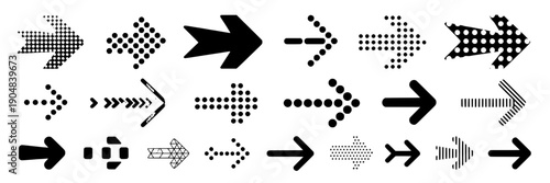 Arrows dot pattern set with various styles and designs for graphic use featuring vector, black and white, modern with minimalist and stylish elements for artistic, creative projects, clean