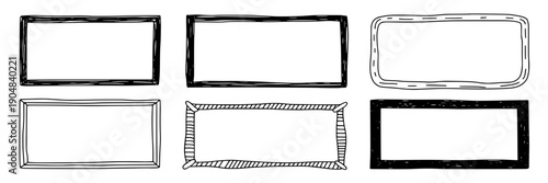Frames hand drawn set with rectangular border shapes, rough sketch ink outlines and doodle boxes for labels, banners, UI placeholders, stickers, and design elements