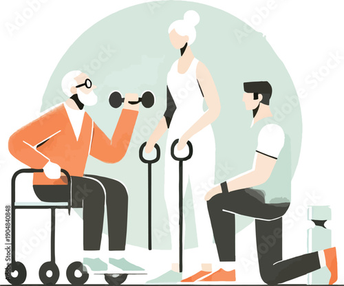 Senior man exercising with dumbbells in a wheelchair Keywords: senior man, exercise, fitness