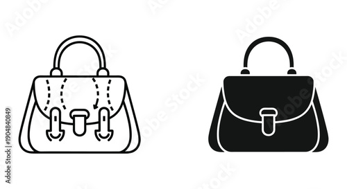 Handbag and purse vector icons set isolated on white background minimalist design fashion accessories