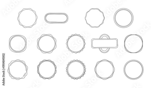 Set of Fourteen Hand Drawn Black Line Kitchen in Various Shapes and Styles