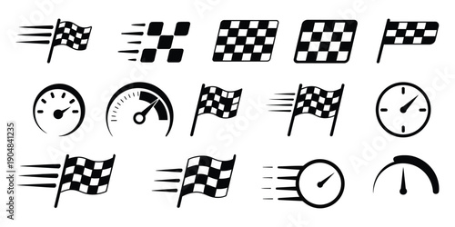 Racing Checkered Flag Icons speedometer and motorsport vector illustration