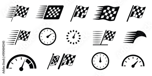 Racing Checkered Flag Icons speedometer and motorsport vector illustration