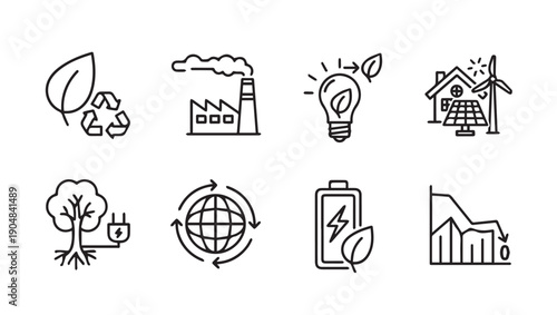 Environmental Icons: Energy, Recycling, Industry, Nature, Battery, Graph, Stock Media