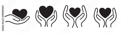 Hands cupped around and holding heart shapes, symbols for care, love and charity