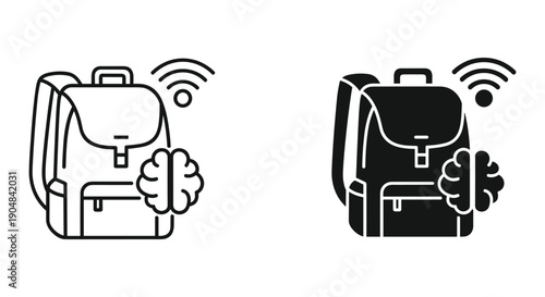 Smart backpack with wifi signal and hand gesture technology concept for digital nomads and remote work